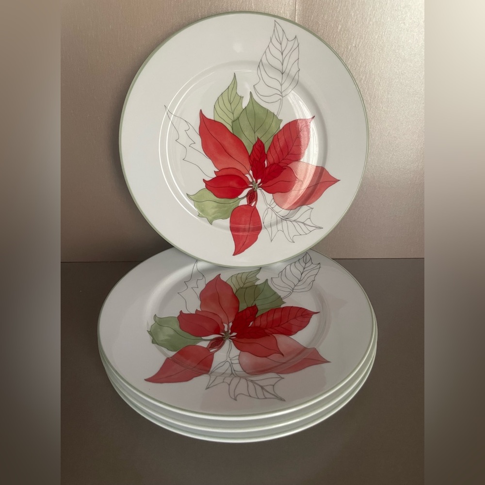 Set of 4 Block Spal AppetizerPlates Poinsettia Pattern 8” Goertzen Portugal 1982